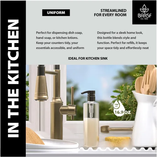 Vista 6 de Bar5F Botellas de loción de plástico con bombas en blanco y negro, 16 onzas, a prueba de fugas, cilindro transparente vacío, recargable, sin BPA