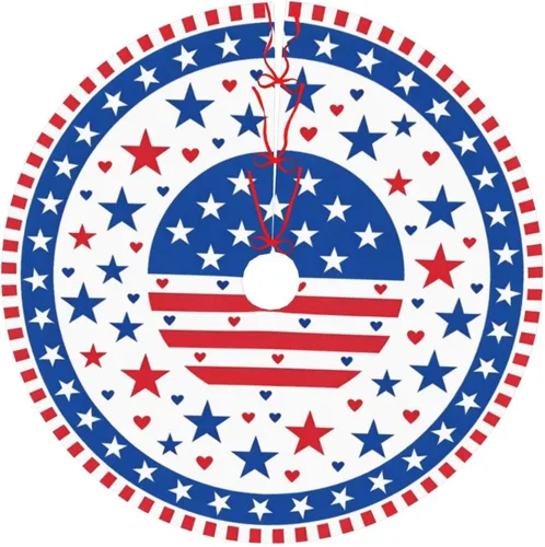 4th of July Christmas Tree Skirts 30", Flag Memorial Day Xmas Tree Cloth Mats Trees Skirts for Decor Gift, Home Decoration