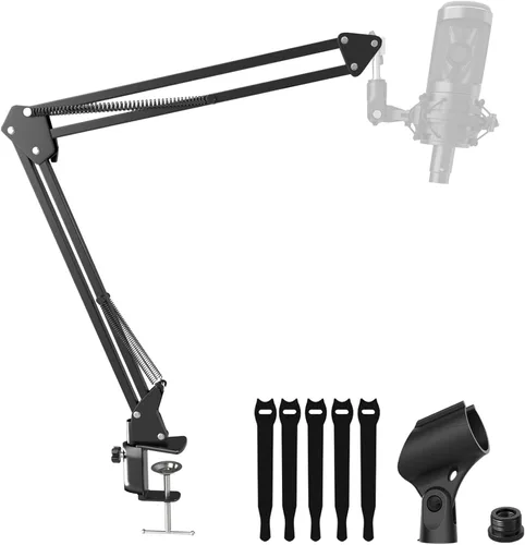 Vista 8 de AT2020 Soporte de amortiguador para micrófono con filtro pop, [Construido a medida para micrófono audio technica] Clip de sujeción de amortiguador