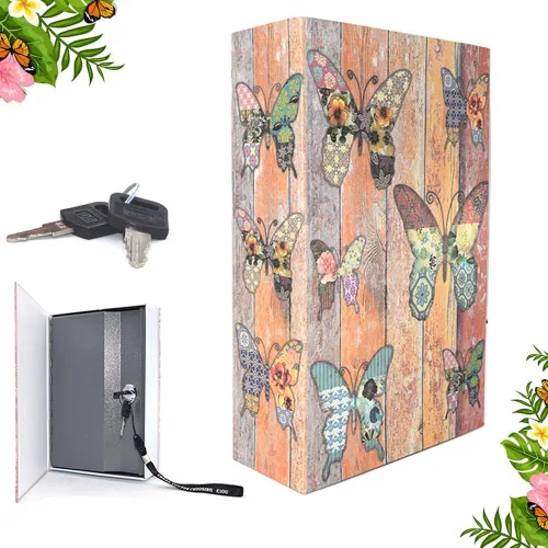 EIOUMAX Caja fuerte para libros de 9.5 x 6.3 x 2.3 pulgadas y 1.4 libras con cerradura de llave, caja fuerte oculta, mariposa de metal