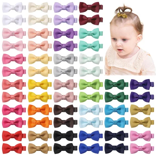 Vista 12 de YHXX YLEN Lazos para el pelo de bebé para niñas, mini lazos para el pelo totalmente forrados, cinta de grogrén de 1.2 pulgadas, pinzas pequeñas