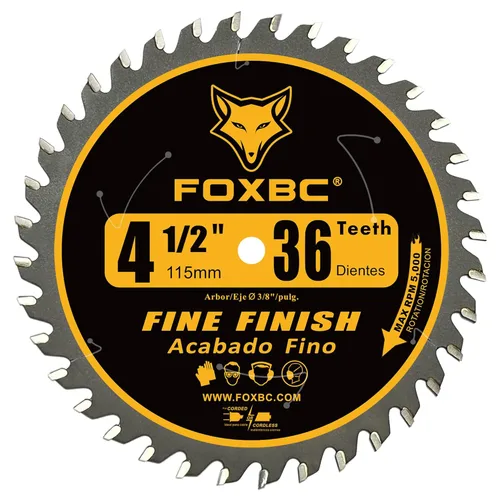 Vista 4 de FOXBC - Hoja para sierra circular de 4-1/2 pulgadas, 36 dientes, acabado fino para corte de madera con eje de 3/8 pulgadas