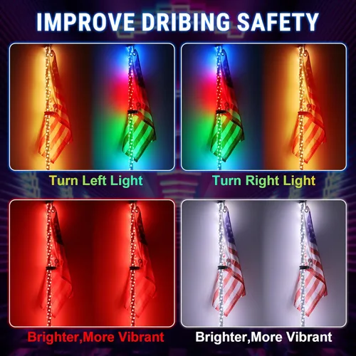 Vista 3 de Luces Whip Uemicip 2PCS 2FT Luces Whip LED RGB en Espiral para UTV, con Base de Resorte App y Control Remoto Inalámbrico RF, Antenas Whip Iluminadas
