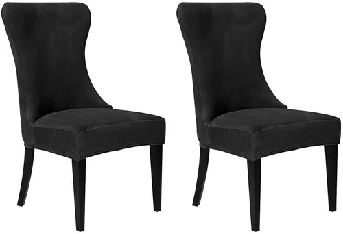 Vista 32 de XMNTG Juego de 4 fundas elásticas de terciopelo negro para silla con respaldo de ala, súper suave, reutilizables, lavables, protectores de silla