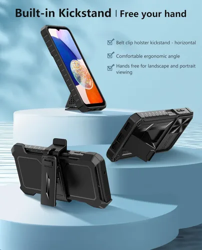 Vista 5 de FNTCASE Case for Samsung Galaxy A14-5G: Military Grade Drop Proof Protection Rugged Protective A14 Cell Phone Cover with Belt Clip Holster Kickstand