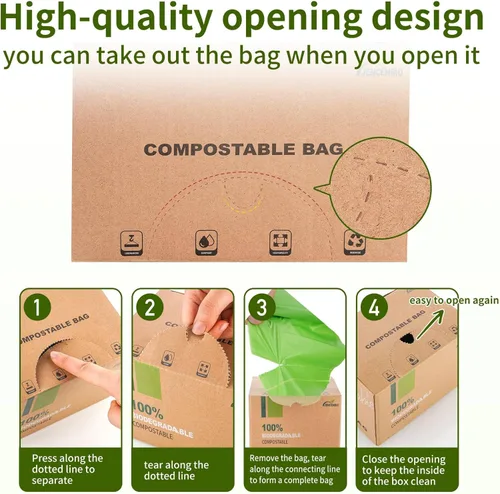Vista 4 de Bolsas de compost, 13 galones, 50 litros, extra gruesas de 1.1 mils, bolsas de desechos de alimentos compostables con US BPI ASTM D6400 y Europe OK