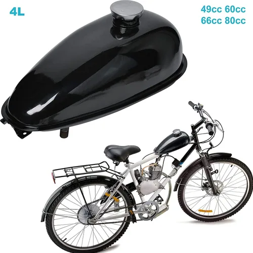 Vista 7 de Depósito de combustible de acero de 4L con tapa, se adapta a bicicletas motorizadas de 49cc 50cc 60cc 66cc 80cc 90cc, kit de reemplazo de tanque