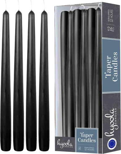 Vista 9 de Hyoola Paquete de 12 velas altas cónicas – Vela negra sin goteo de 10 pulgadas sin perfume – Cera de parafina con mechas de algodón – 8 horas