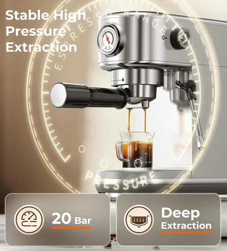 Vista 4 de atatix Máquina de café expreso con espumador de leche, cafetera de espresso a presión de 20 bares, con tanque extraíble de 44 onzas, cafetera