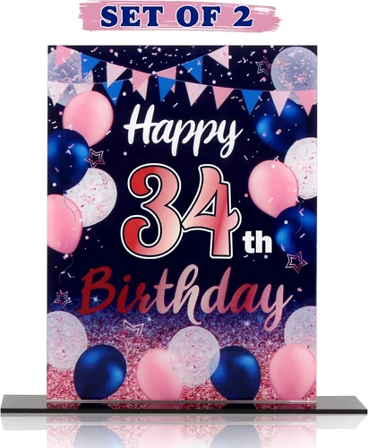 Vista 255 de LINGTEER Decoración de cumpleaños, soporte para globos, centros de mesa de acrílico, póster impreso de feliz 50 cumpleaños, centros de mesa de Negro