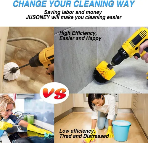 Vista 2 de JUSONEY Kit de limpieza de 38 piezas para cepillo de taladro, limpiador multiusos, taladro inalámbrico para limpiar azulejos de piscina, fregaderos