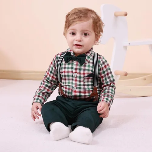 Vista 2 de SANMIO Ropa de bebé niño 0-18M Traje de bebé niños 4 unids Ropa de vestido de bebé Conjunto de esmoquin para bebés