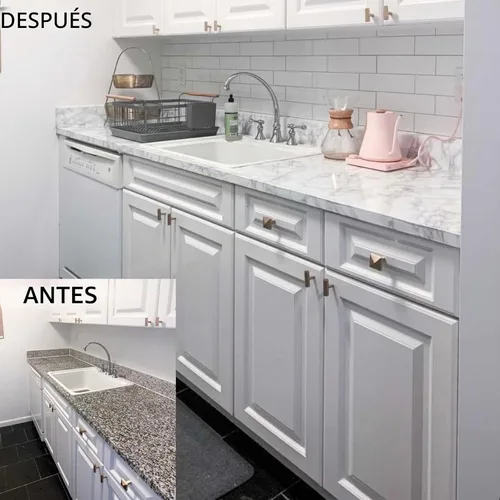 Vista 4 de EZ FAUX DECOR Envoltura de Actualización de Encimera de Vinilo 36" x 36" Impermeable Papel de Contacto de Mármol Blanco Cubierta Adhesiva