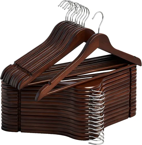 Vista 18 de StorageWorks - Paquete de 20 perchas de madera para abrigos, camisas, chaquetas, pantalones y trajes, color cereza oscuro