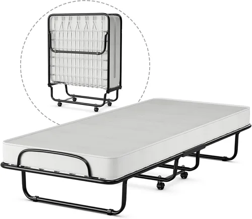 Vista 10 de HAPPYGRILL Cama enrollable, cama plegable con colchón de espuma viscoelástica de 5 pulgadas, marco de acero resistente, 4 ruedas universales, cama