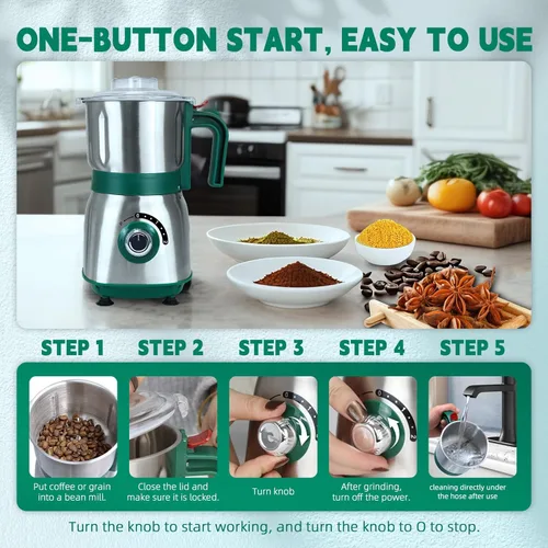Vista 7 de Molinillo de Especias Eléctrico, Molinillo de Hierbas y Nueces para Cocina, Molinillos de Espresso Desmontables con Cuchillas de Acero Inoxidable