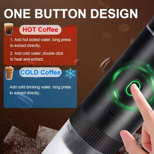Vista 7 de Cafetera portátil 3 en 1 para viajes, mini cafetera de 20 bares, compatible con café molido y cápsulas para automóvil, RV, senderismo, campamento