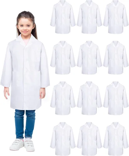 Seajan 12 piezas de abrigo de laboratorio unisex para niños, suave a granel, abrigo blanco de médico, científico, disfraz de Halloween para niños y