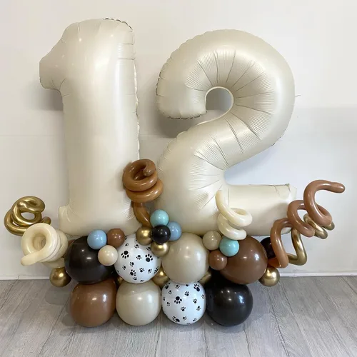 Vista 4 de Globos de 1 globo de color blanco crema de 40 pulgadas, globos grandes de número 1 de helio, globos grandes de aluminio de cumpleaños para niños