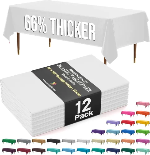 Vista 32 de Exquisite 66% Thicker Premium Plastic Table Cloth Rectangle Table Cover 0.5 Mil 6 Pack Aqua Table Cloth 54 Inch x 108 Inch Disposable Tablecloth