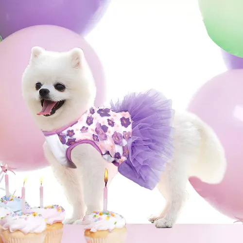 Vista 2 de Firpus Vestido para perro, ropa para perros pequeños y niñas, vestido de cumpleaños para perro, vestidos para perros pequeños, ropa de cachorro