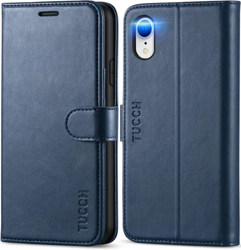Vista 12 de TUCCH Funda tipo cartera para iPhone XR, función atril con bloqueo RFID, ranura para tarjetas de crédito, de piel sintética, con carga inalámbrica