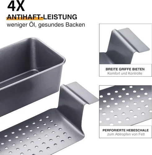 Vista 8 de HONGBAKE Sartén para pastel de carne con bandeja de drenaje, moldes para pan de 9 x 5 pulgadas con inserto, antiadherente para pastel de carne
