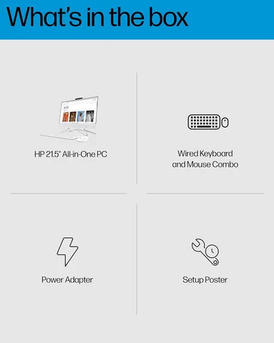 Vista 8 de HP 22-dd0032 Computadora de escritorio todo en uno, pantalla de microborde Full HD de 21.5 pulgadas, procesador AMD Ryzen 3, gráficos AMD Radeon, 8