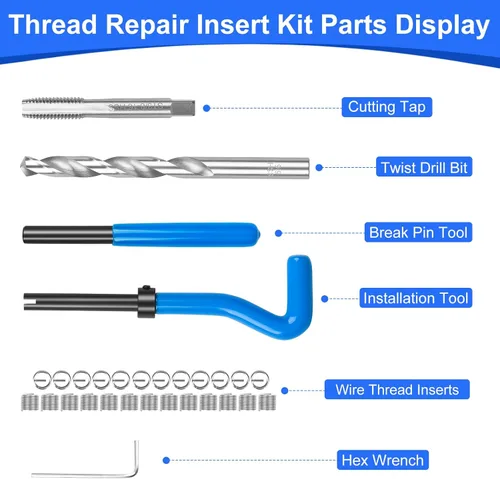 Vista 3 de Juego de reparación de roscas SAE de 30 piezas 3/8-16 pulgadas Kit de reparación de hélice HSS para reparación de agujeros de tornillo internos