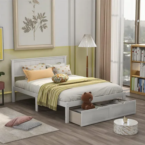 Harper & Bright Designs Cama matrimonial con cajones, marco de cama de madera con almacenamiento, plataforma de madera con cabecero para niños