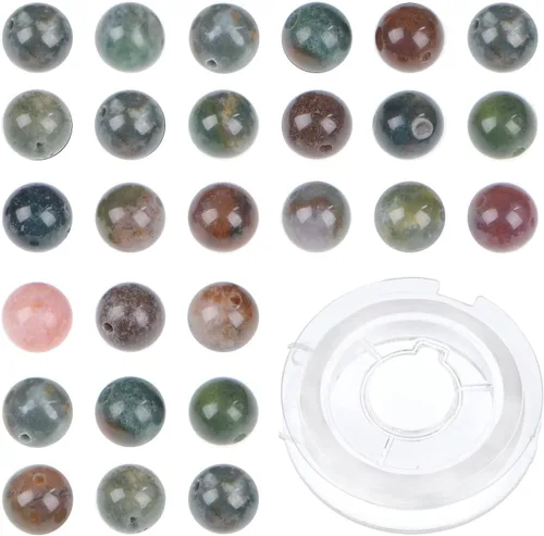 Vista 49 de Bymitel - 210 cuentas de cristal natural, piedras preciosas redondas energéticas y curativas sueltas con cordón elástico para hacer joyas, pulseras