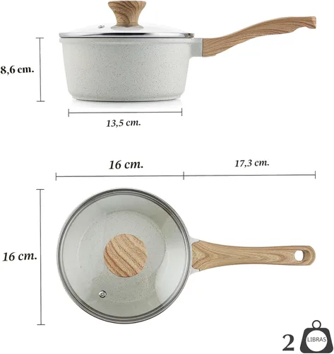 Vista 9 de SENSARTE Cacerola antiadherente de cerámica blanca con tapa de 1.5 cuartos de galón, olla pequeña con mango Stay Cool, cacerola compatible