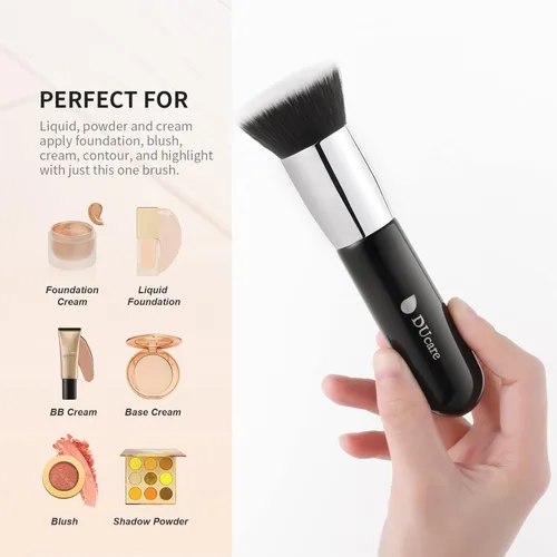 Vista 5 de DUcare - Brocha para base de maquillaje, 3 piezas, parte superior plana Kabuki, brochas de maquillaje profesional, mezcla de líquidos, polvo