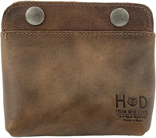 Hide Drink Bolsa de cuero doble a presión monedero efectivo y tarjeta organizador de cables maquillaje hecho a mano incluye 101 años de garantía