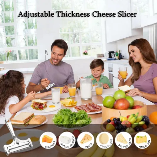 Vista 6 de Cortador de queso con alambre de acero inoxidable, cortador de queso ajustable de mano, afeitadora de queso premium para mozzarella, cheddar