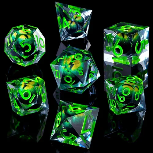 Vista 30 de YEMEKO Beholder's Dargon Eye DND - Juego de dados de ojo de gato con núcleo líquido, borde afilado, hechos a mano para Dungeons and Dragons Ttrpg