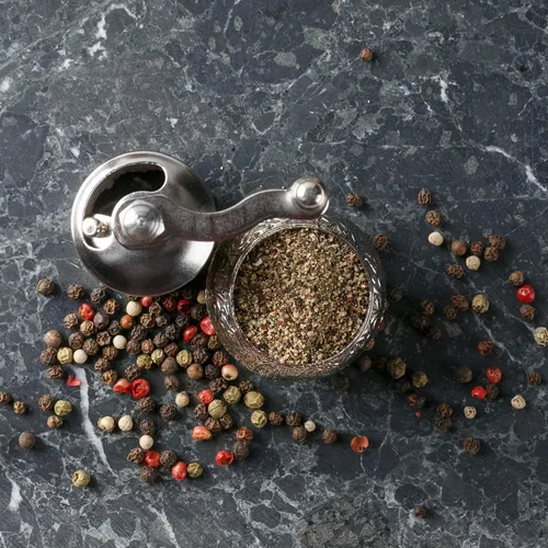 Vista 7 de Molinillo decorativo de pimienta negra, molinillo de especias turco recargable con grosor ajustable, molinillo de pimienta manual con asa, molinillo