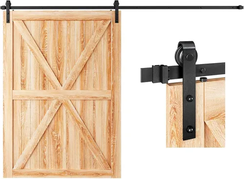 Vista 10 de EaseLife Kit de riel de herrajes para puerta corrediza de granero de 4 pies, polea básica en J, se desliza suavemente y silenciosamente, fácil