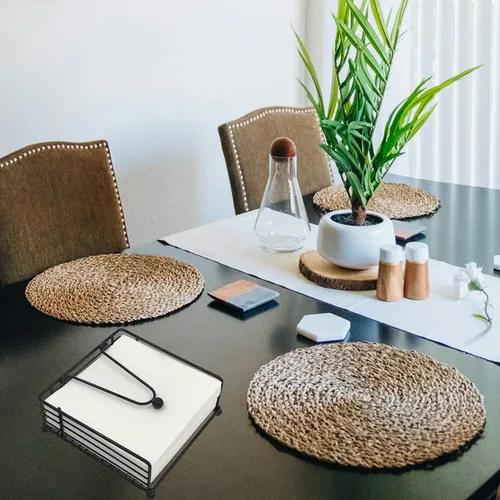 Vista 9 de hiwafifi Servilletero para mesa, dispensador de servilletas plano con brazo pesado, soporte cuadrado de papel de cóctel de elegante hierro rústico