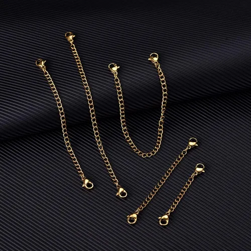 Vista 2 de 5 piezas extensores de cadena de collar de acero inoxidable dorado extensores de collar para pulsera tobillera extensores de cadena de acero