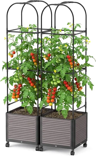 Vista 10 de DoCred Jardinera elevada de 60 pulgadas de alto con ruedas, maceta de tomate con enrejado para trepar verduras, plantas, jaula de tomate, uso