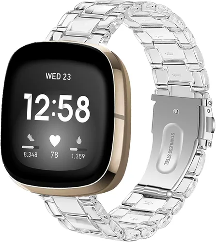 Vista 26 de Miimall Compatible con Fitbit Versa 3/Sense, bandas de resina para mujeres y hombres, correa de repuesto de acero inoxidable súper ligera