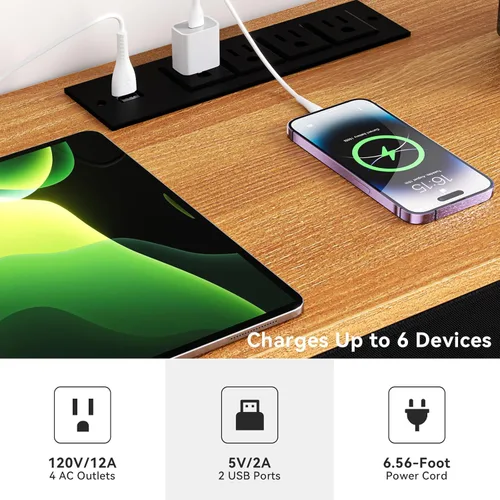 Vista 21 de Cómoda para dormitorio, soporte de TV con tomas de corriente y luz LED, cómoda de 6 cajones con bolsillos laterales y ganchos, cómoda ancha