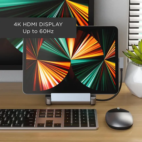 Vista 3 de Satechi USB C Hub, Hub USBC para iPad Pro, Soporte de Aluminio y Hubs, Estación de acoplamiento para iPads plegable de 6-en-1, Estación