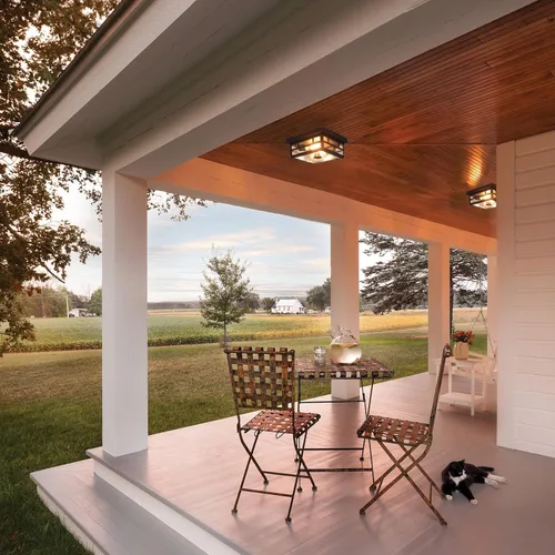 Vista 7 de CALOKES Lámpara de techo con sensor de movimiento de montaje empotrado para exteriores, diseño industrial atemporal con vidrio transparente sembrado