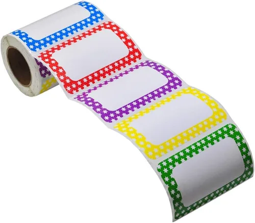 L LIKED 250 calcomanías, 3.5 x 2.25 pulgadas, etiquetas de nombre lisas de colores con línea perforada para escuela, oficina, hogar (estrella, 250