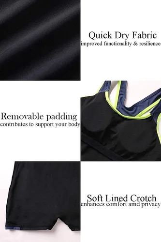Vista 9 de BEAUTYIN - Traje de baño de una pieza para mujer, trajes de baño deportivos, pantalones cortos para niño, XL, Amarillo/Azul