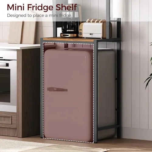 Vista 9 de MAHANCRIS - Estantería para panaderos con mini refrigerador, soporte para microondas de 3 niveles, estación de café con porta papeles, estante