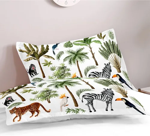 Vista 5 de Chickwin Funda de edredón tamaño individual para niños, juego de ropa de cama de animales de la selva de dibujos animados 3D, microfibra lavada