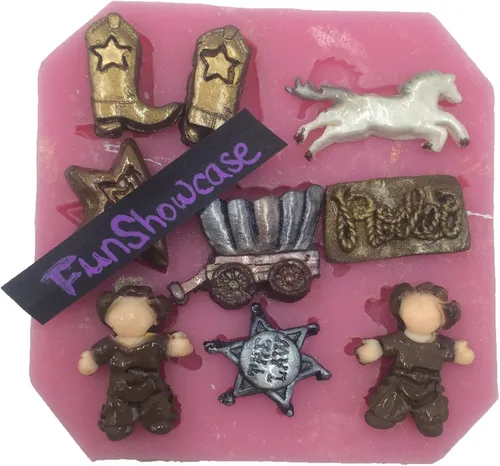 Vista 2 de FUNSHOWCASE Mini molde de silicona para dulces con tema de vaquero del salvaje oeste, para decoración de pasteles, manualidades, arcilla polimérica